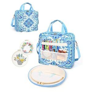 텔로스펀 자수 프로젝트 가방 정리함, 탈착식 바인더가 포함된 용품 보관 가방, 실 도구 및 액세서리를 위한 휴대용 토트, 전용