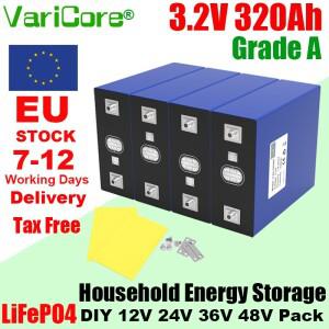 A급 3.2V 320Ah 리튬인산철(LiFePO4) 충전식 배터리 여행용 태양광 RV 캠핑카용 셀 12V 24V 관세 면제