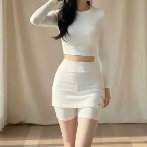 [옷자락]여성 신축 골지 옆트임 아일렛 슬림 미니 치마바지