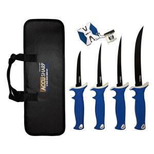 필레 나이프 4개, 샤프너 & 케이스, 스테인리스 스틸 420개, 미끄럼 방지 손잡이가 있는 6피스 경량 낚시 도구 세트 및 내구성 보관 가방이 포함된 ACCUSHARP 미끼 키트
