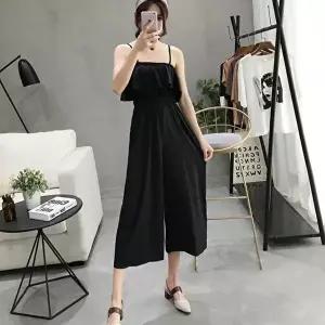 통바지 허리 가슴선 밴딩 라인부각 여성 끈나시 7부 점프수트