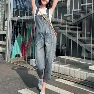 여성반바지 여성 밑단 롤업 귀여운 디자인 포켓 연청 멜빵 바지