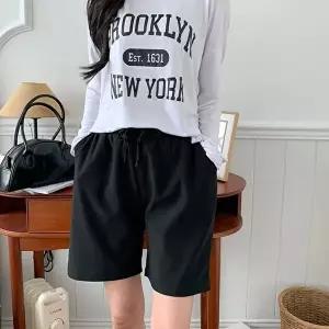 여름여성바지 여자 여름 데일리룩 허리밴딩 스트링 무지 5부 반바지