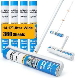 반려동물 털을 위한 Dymoll 14.17인치 대형 보푸라기 롤러, 카펫, 의류, 소파, 가구 벽 청소기 걸레 먼지 제거기를 긴 손잡이가 있는 360장 롤러