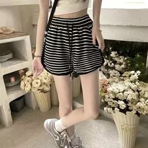 여름여성바지 사이드 더블라인 허리밴딩 스트링 스트라이프 반바지