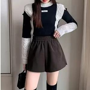 여성반바지 여성 가을 겨울 부츠 코디 A라인 데이트룩 모직반바지