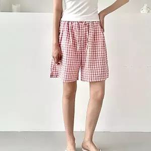 여자카고바지 여자 간편 외출 홈웨어 허리 밴딩  체크 4부 반바지