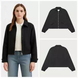 행텐 여성 오버 글로시 카라 집업 점퍼_블랙 10520-110-401-41_CC 1196327