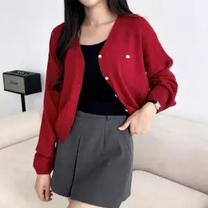 DUGNMARKT  티레이 베이직 브이넥 데일리 가디건울 니트 데일리간 겨울 절기 라운드넥 카라 캐시울