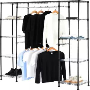 베이직 확장 가능한 금속 걸이 옷장 정리함 시스템 보관 선반 조절 조립 용이 57-80 L x 14 W 72 H 블랙