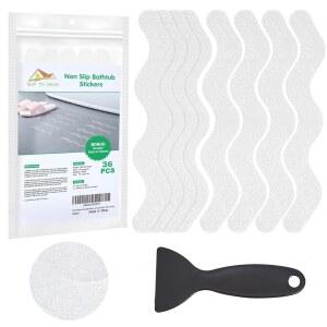 DASH 36 PCS 욕조 미끄럼 방지 스티커, 샤워 욕실 욕조, 바닥, 계단, 사다리용 스크래퍼가 포함된 스티커로 이동하세요