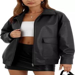 반몰르사 오버사이즈 가죽 재킷 여성 인조 오토바이 코트 폭격기 더블 포켓 2025 가을 겨울 패션 아웃웨어