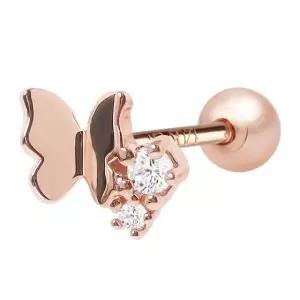 [미니아트] 14K 골드필드 핀 로제트 나비 큐빅 로즈골드 피어싱 한쪽