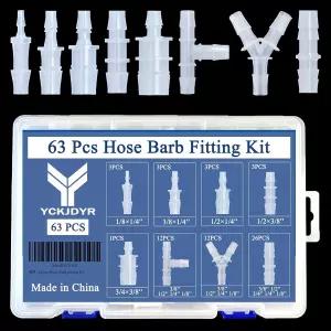 63개 호스 바브 피팅 모음 18가지 크기의 동등하거나 불평등한 철조망 파이프 커넥터 수족관 물 연료 공기