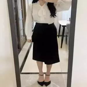 A라인 언발란스 리본셔츠 슬림핏 세트 스커트 여성 오피스룩 가을 원템3