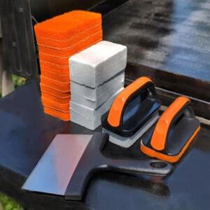 19 in 1 블랙스톤 액세서리용 그리들 청소 키트, 평평한 상단 그릴 청소 키트, 그리들 스크래퍼, 그릴 스톤 4개, 얼룩 제거가 쉬운 그리들 브러시 - 5060