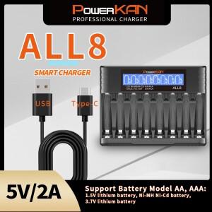POWERKAN ALL8 충전기 8슬롯 고속 LCD AA/AAA 1.2V Ni-MH 1.5V/3.7V 리튬 이온 충전지