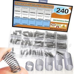 15가지 크기 304 스테인리스 스틸 압축 스프링 모음 키트 박스 포함 기계 수리 DIY 홈 프로젝트용 소형