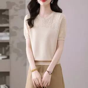 엘럽 여사친 니트 여름 롱루즈핏티 쿨링 반팔 티셔츠 상의 레이스 펀칭 슬림핏 원템2