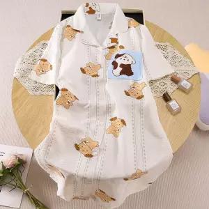 수피 스커트 면 캐주얼 여름 끈 수면 구름 커플 편안한 셔츠 잠옷세트 캐릭터 파자마 패드 JEN2