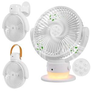 원격 타이머가 있는 여행용 무선 OGZ 휴대용 선풍기, LED 야간 조명이 있는 7인치 소형 책상 선풍기, 수면 캠핑 텐트 옆 크루즈 침대용 충전식 USB 선풍기