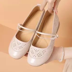 엘럽 여사친 여름 빈티지 캐주얼 리얼 가죽 펀칭 샌들 소 플랫 사계절 수제 박템2