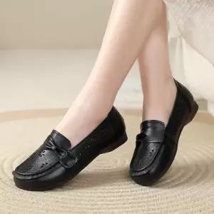 엘럽 여성 하계 캐주얼 빈티지 리얼 가죽 펀칭 샌들 컴포트 밑창 사계절 단화 박템2