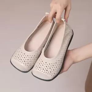 엘럽 여친 여름 슈즈 통굽 샌들 플랫 펀칭 리얼 가죽 박템2