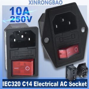 IEC320 C14 전기 AC 소켓 3 핀 빨간색 LED 250V 로커 스위치 10A 퓨즈 암 수 입구 플매트 카펫 러그 커넥터