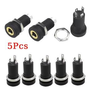 5개 3핀 3.5mm 오디오 잭 소켓 3/4 폴 스테레오 솔더 패널 마운트 헤드폰 여성용 커넥터 너트 포함