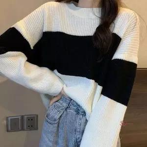 여성배색니트 스웨터 니트티 크롭 라운드 티셔츠nop227