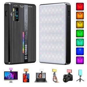 ST-120 RGB LED 카메라 라이트 풀 컬러 출력 비디오 램프 키트 조도 조절 2500K-9000K 바이 패널