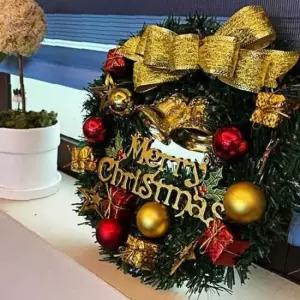 꽃리스 파티 홈 리스 골드 리본 오너먼트 크리스마스