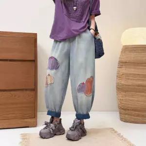 스파이더맨 여성 봄 패치 청바지 트렌드 호박 슬림핏 허리밴딩 자수 OPH1