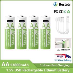 Type-C 초대용량 배터리 AA 1.5V 13600mAh 리튬 충전지 출력 전압 안정적인 전원 공급 장치