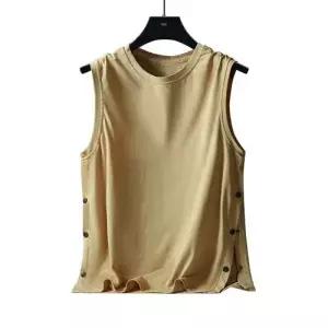 GLINE 남친 실크 여름 민소매티 버클 농구 코튼 더블 저지 나시 민소매 티셔츠 JEN2