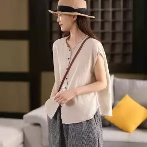 여자 빈티지 민소매 봄신상 상의 린넨 싱글 카디건 셔츠 핫픽스 블라우스 원픽1
