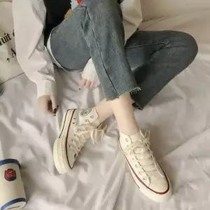 여성 키높이 캐주얼 하이탑 스니커즈 캔버스 운동화 어글리슈즈 여성스니커즈 슬립온