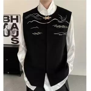 남성 캐주얼 조끼 상의 라운드넥 빅사이즈 루즈핏 자수 원픽1