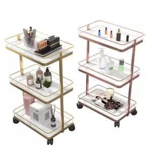 웨건 3단(골드) 카트 이동식 트롤리 철제 미용실 선반 네일샵 피부샵