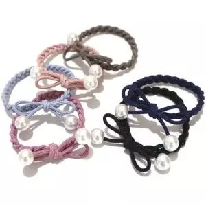 진주 리본 헤어 머리끈 1P 단위 판매) 진주 구슬 머리 고무줄