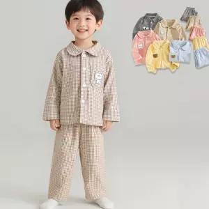 체크 패턴 극세사 수면 잠옷 긴팔 파자마 상하세트 홈웨어 보온 실내복