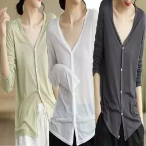 에어컨 바람 추울 때 얇은 v넥 여성 시스루 가디건