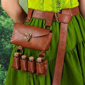 르네상스 가죽 벨트 중세 마법사 연금술 유리 마술 병 코르크 마개 구리 동전 허리 가방 코스프레