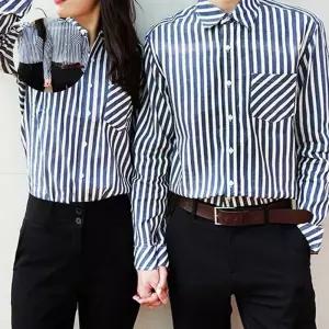 줄무늬 커플 데님 빅사이즈 셔츠 허니문 커플룩 패션