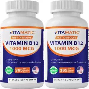 비타민 B12 1000 mcg 빠른 용해 정제 - 천연 베리 맛 병당 365정 에너지 대사 및 신경계 을 지원합니다