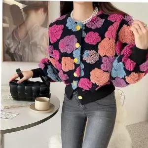가디건 G126808_플라워 뽀글이 점퍼 폼폼