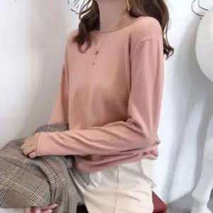 깔끔한 여자 티셔츠 라운드넥 니트 긴팔 슬리브 맨투맨 레이스 나시 형광 반목 여성봄