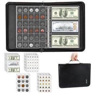 동전 수집 책꽂이 정리함 410 포켓 동전 수집 용품 수집가를 위한 앨범 36 슬리브 돈 보관 케이스 방화 동전 수집 빌 페니 캐시 블랙