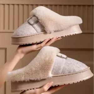 인기상품 부드러운 플러시 퍼안감 벨트포인트 겨울 방한 슬리퍼 [WFKPP3M_260411]